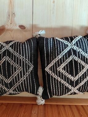 Black & Cream Diamond Textured Throw Pillow - Brand
